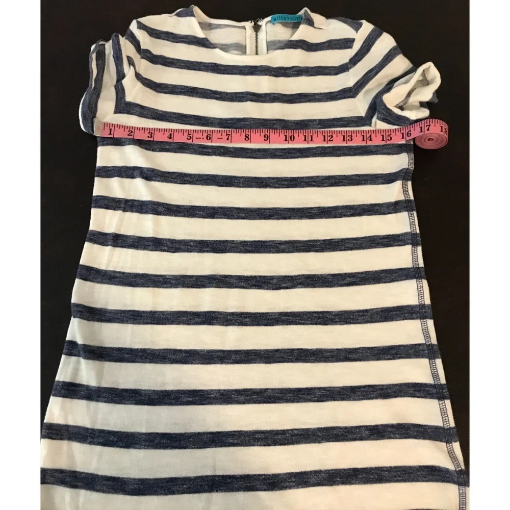 Alice + Olivia Blue White Striped Mini Dress Rolled Sleeve Cotton XS - Picture 5 of 9